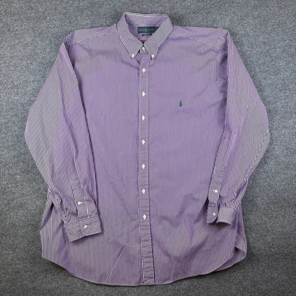 Polo Ralph Lauren Shirt Mens 3XLT Purple White Striped Cotton Poplin Button Up